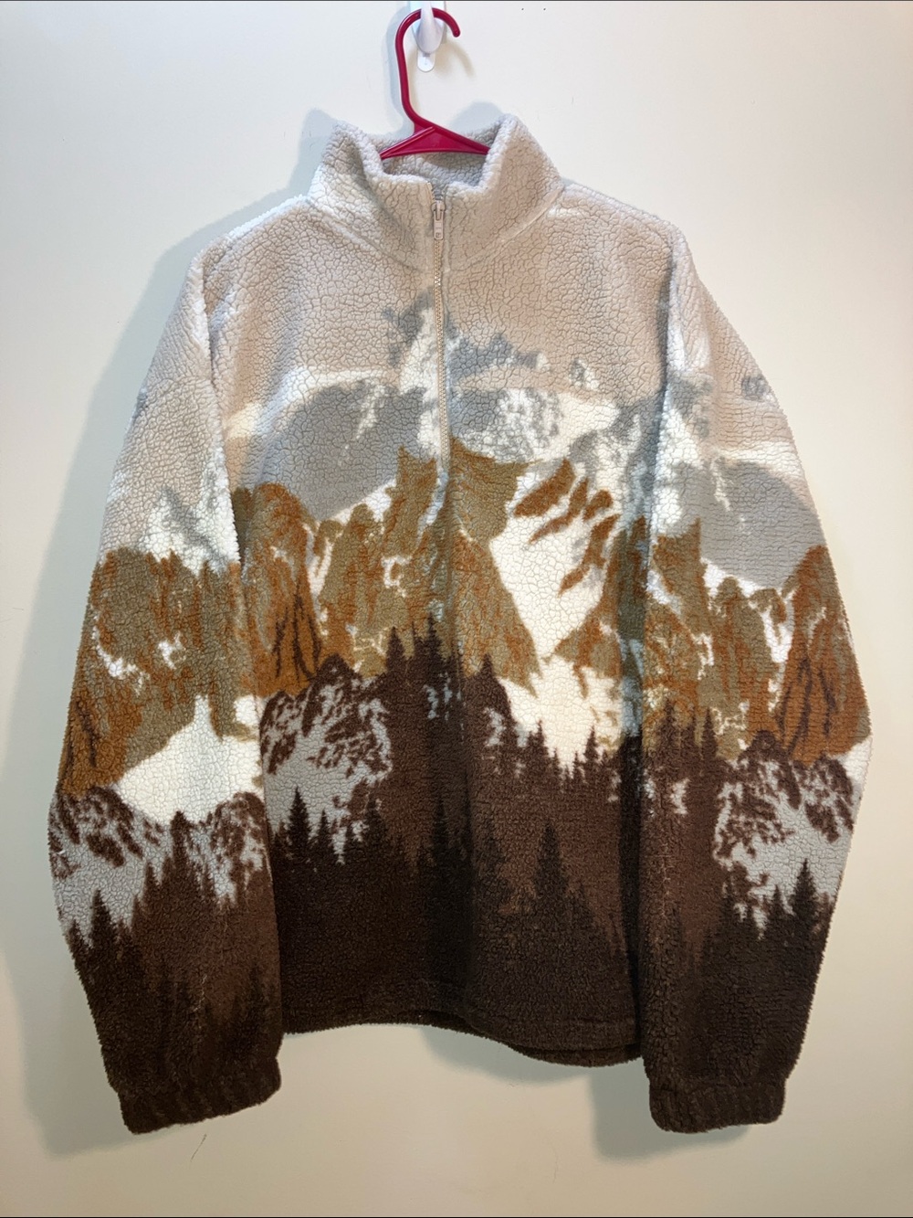 Urban Outfitters Men's Sherpa Zip-Up Sweater Jacket - Brown/Tan/White